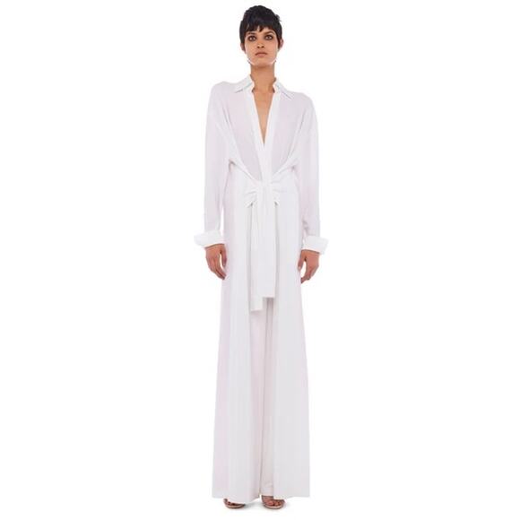 Norma Kamali Green Ty Front NK Shirt Wide Leg Jumpsuit Olive Green NWT Size XXS - Picture 3 of 7